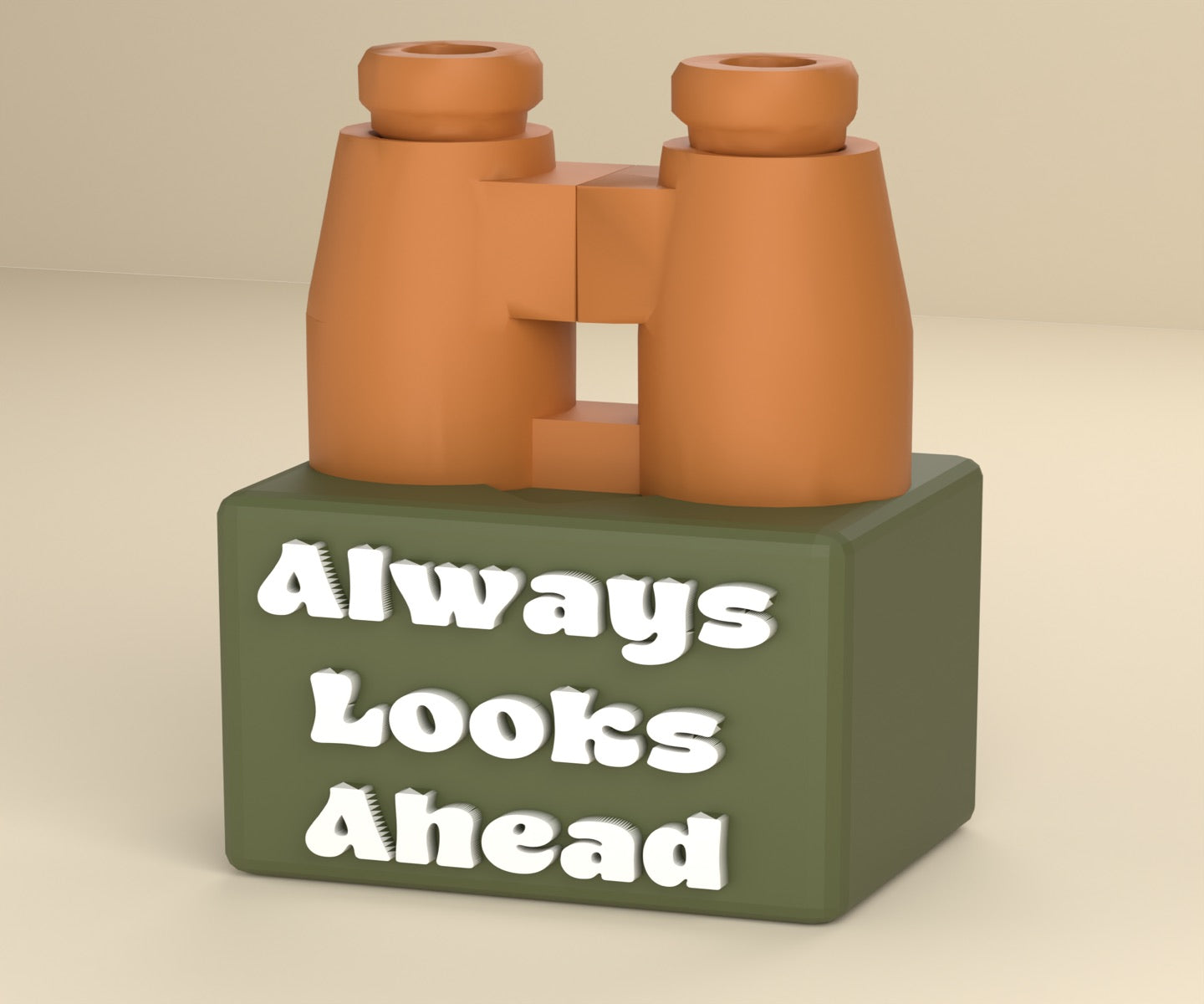 Binoculars charm award, base reads Always Looks Ahead