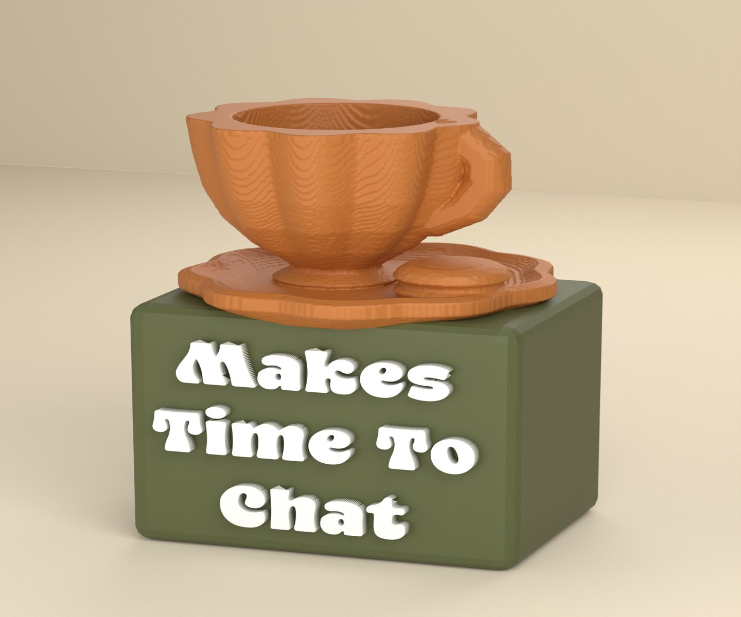 Teacup charm award, base reads Makes Time To Chat